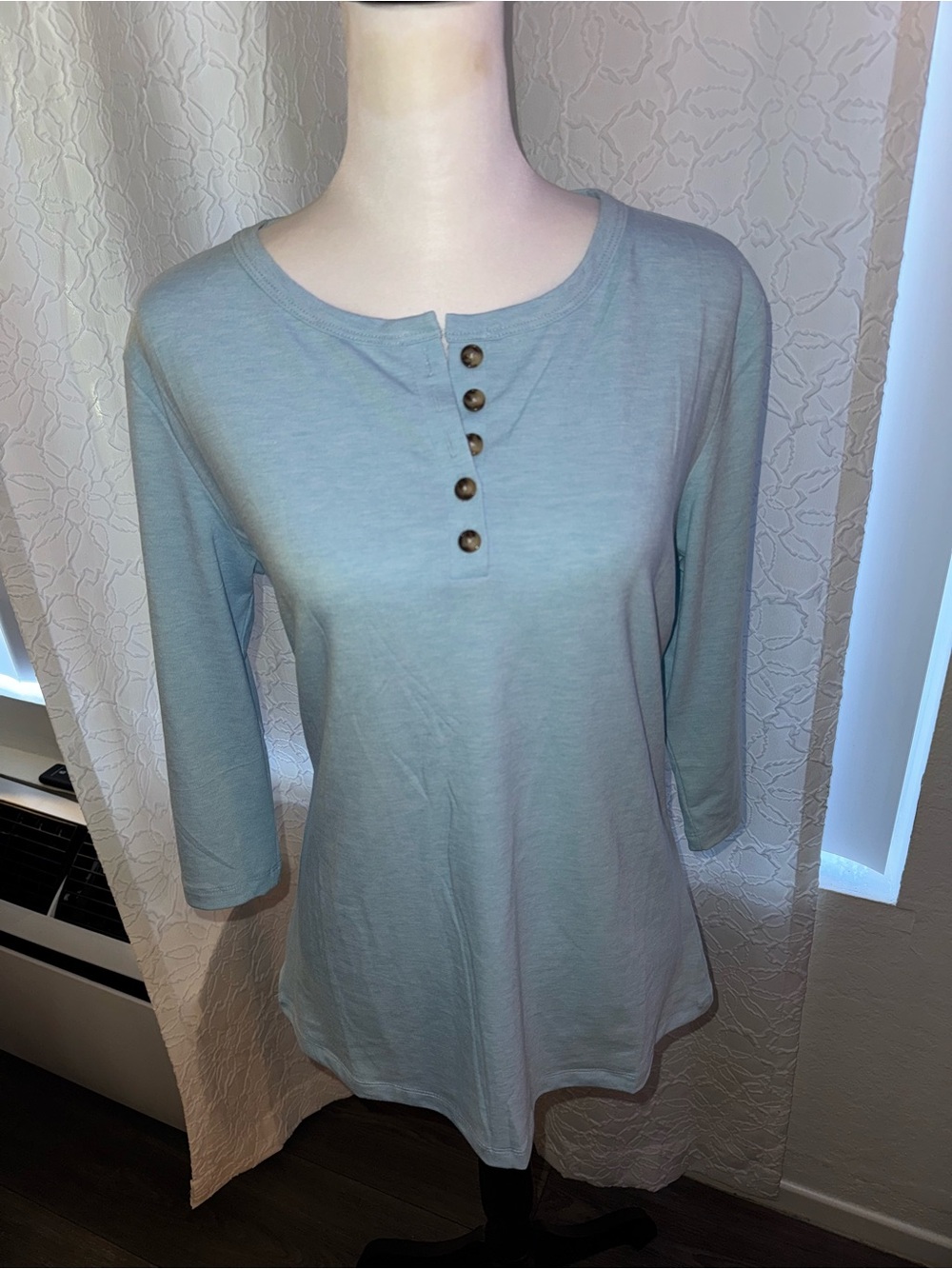 Women's Light Blue Henley Sleeve Top